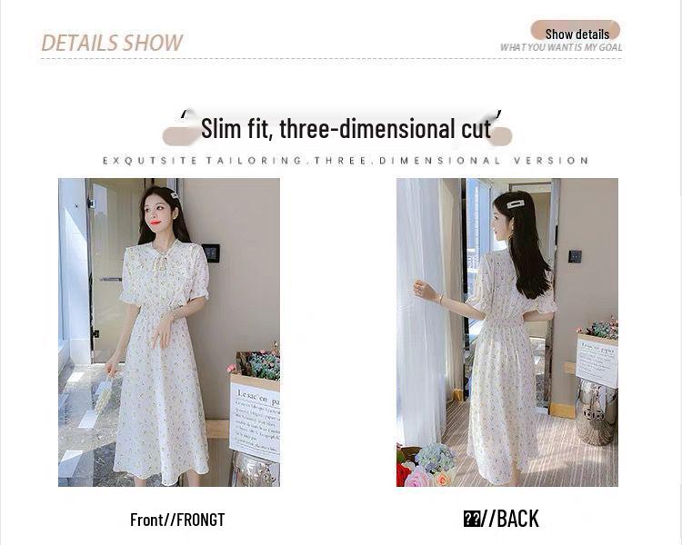 Goddess Style Slimming Ruffled Floral Tea-length Dress