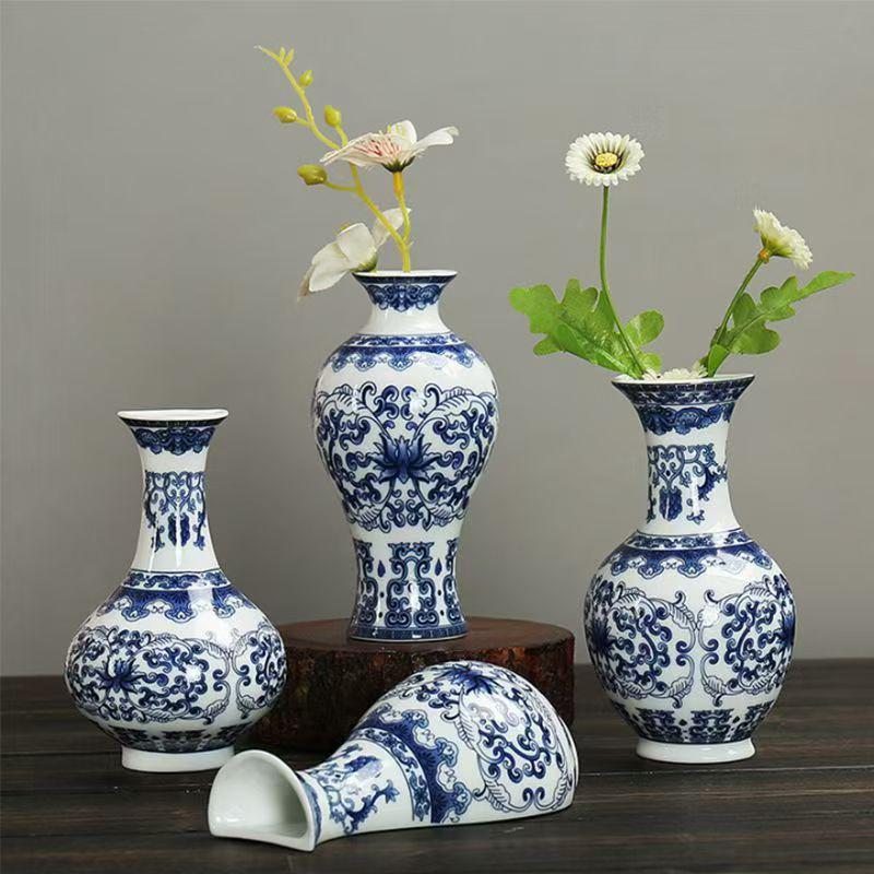Blue and White Porcelain Chinese Zen Wall Vase - Ceramic Hanging Ornament for Office or Home Decor
