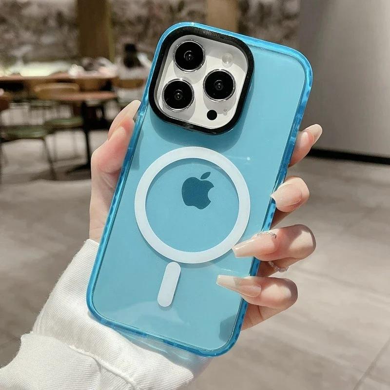 Luxury Wireless Charging Magsafe Phone Case For iPhone 17 12 13 14 15 16 17 Pro Max Magnetic Transparent Bumper Back Cover
