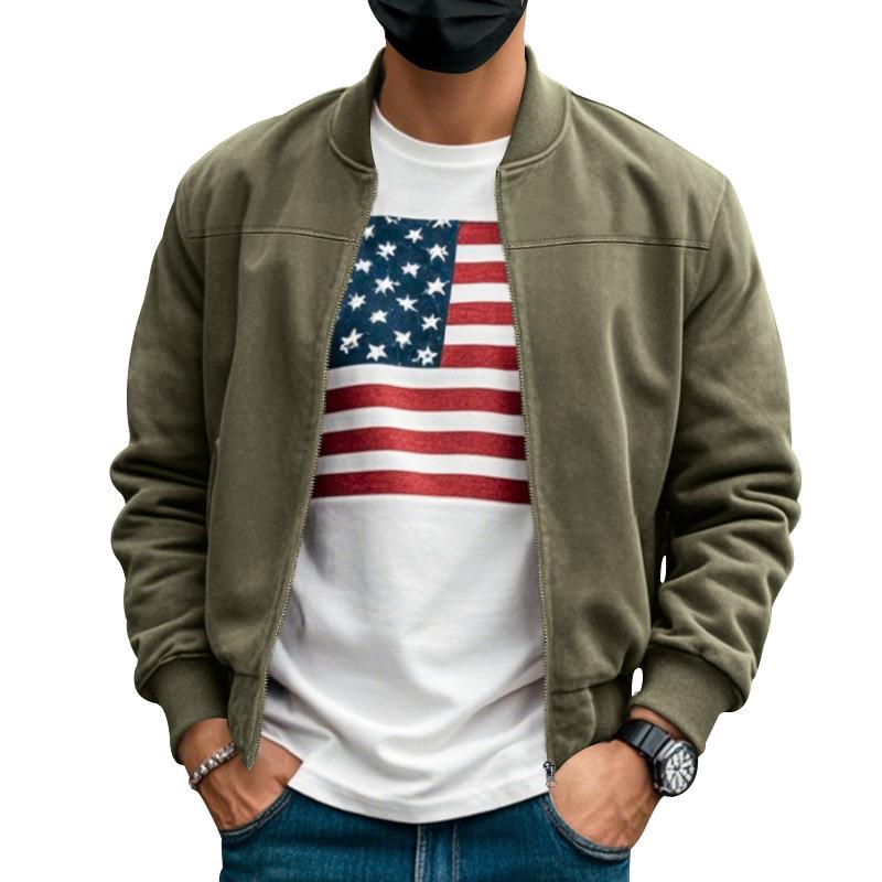 Foreign trade spring and autumn suede solid color men's zipper jacket casual retro long-sleeved cardigan jacket men