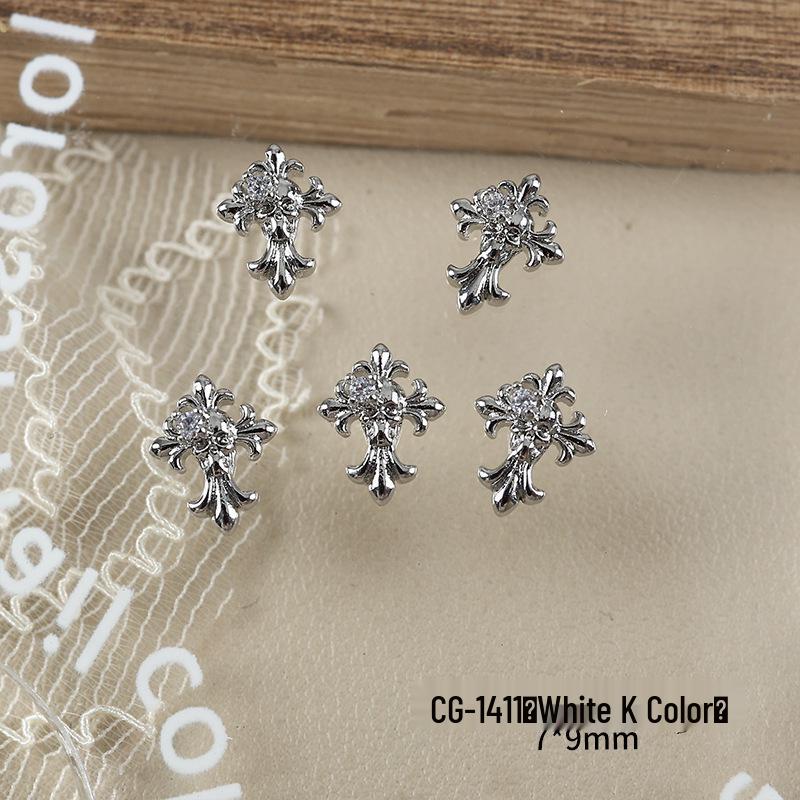 Luxury Zirconia Rhinestone Cross Nail Art Decorations - Dark Retro Style Press-on Nails