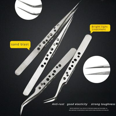 Electronics Industrial Tweezers Precision  Anti-static Curved Straight Tip Stainless Forceps Phone Repair Hand Tools Perforated