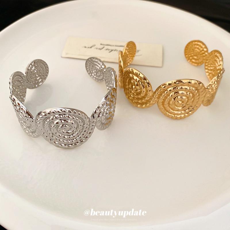 Metal texture round fold opening bracelet fashionable simple versatile bracelet niche design jewelry