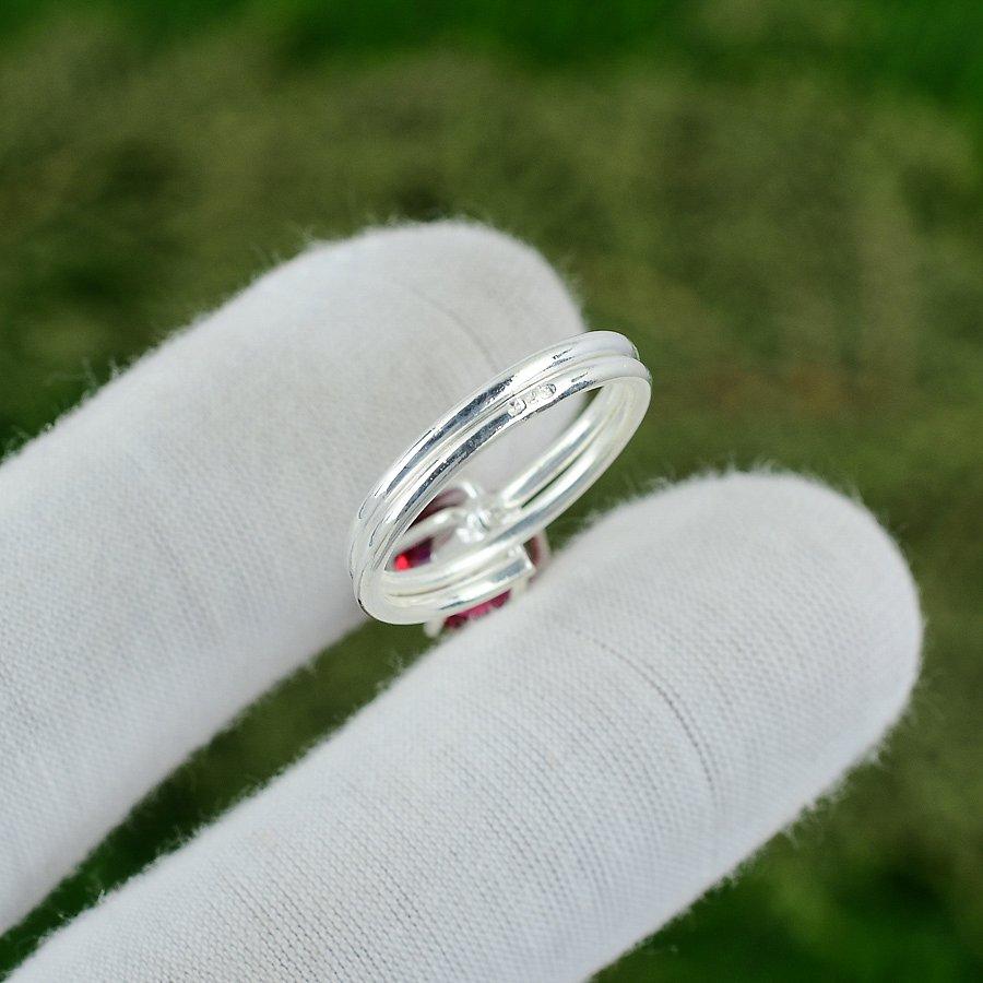 Mothers day Deal Sterling Silver Round Mozambique Garnet Gemstone Stackable Ring
