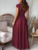 Women's V-Neck Short Sleeve High Waist Evening Gown with Ruched Slit