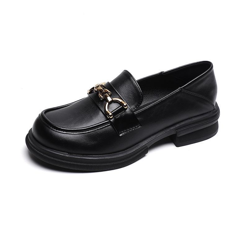 

Женские мокасины Weiwei в британском стиле: Туфли из кожи на толстой подошве, толстом каблуке и мягкой подошве 43 чёрный