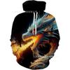 Mens Oversized Hooded Sweatshirt With Digital Print Casual Long Sleeve Top