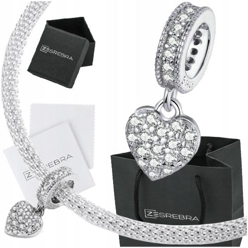 Charms Hanging Heart 925 Bead Pendant With Cubic Zirconia S925