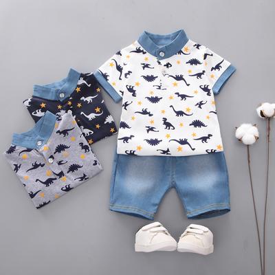 Top și pantaloni scurți cu mâneci scurte cu imprimeu dinozaur pentru băieți Set din două piese de îmbrăcăminte pentru copii de vară