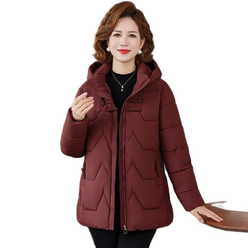 Middle Mother Winter New Hooded Cotton-padded Jacket Middle-aged and Elderly Warm Cotton-padded Jacket Thickened Versatile Cotton-padded Jacket Women