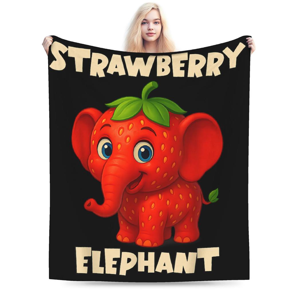 Cartoon strawberry elephant pattern Flannel printed blanket suitable for all seasons suitable for living room office sofa travel