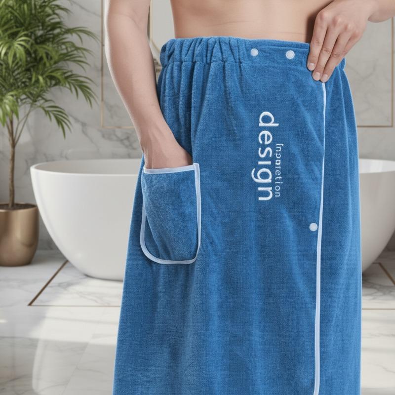 1PC 140x70cm Coral Fleece Absorbent Men's Wearable Bath Towel with Pocket Soft Spa Sauna Wrap Embroidered Bathroom Supplies