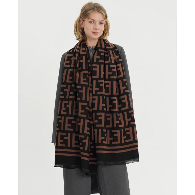 VICTORIA&VERA Large E-Letter Frayed Edge Scarf