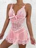 Sexy Heißes Damen-Spitzen-Tief-V-Desset-Set Babydoll Lady Schickes Unterwäsche-Set Damen Kostüme Erwachsene Transparentes Kleid Nachthemd