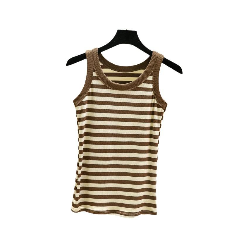 Women's Black & White Striped Modal Cotton Camisole Vest - Sleeveless Top for Spring/Summer 2024.