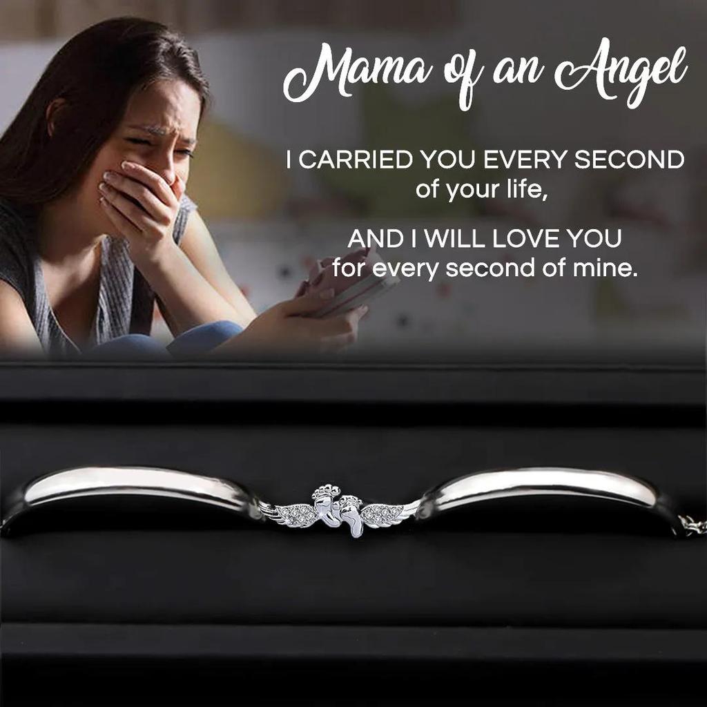 Angel Wings Baby Footprint Engraved Bracelet - Perfect Gift for Mom