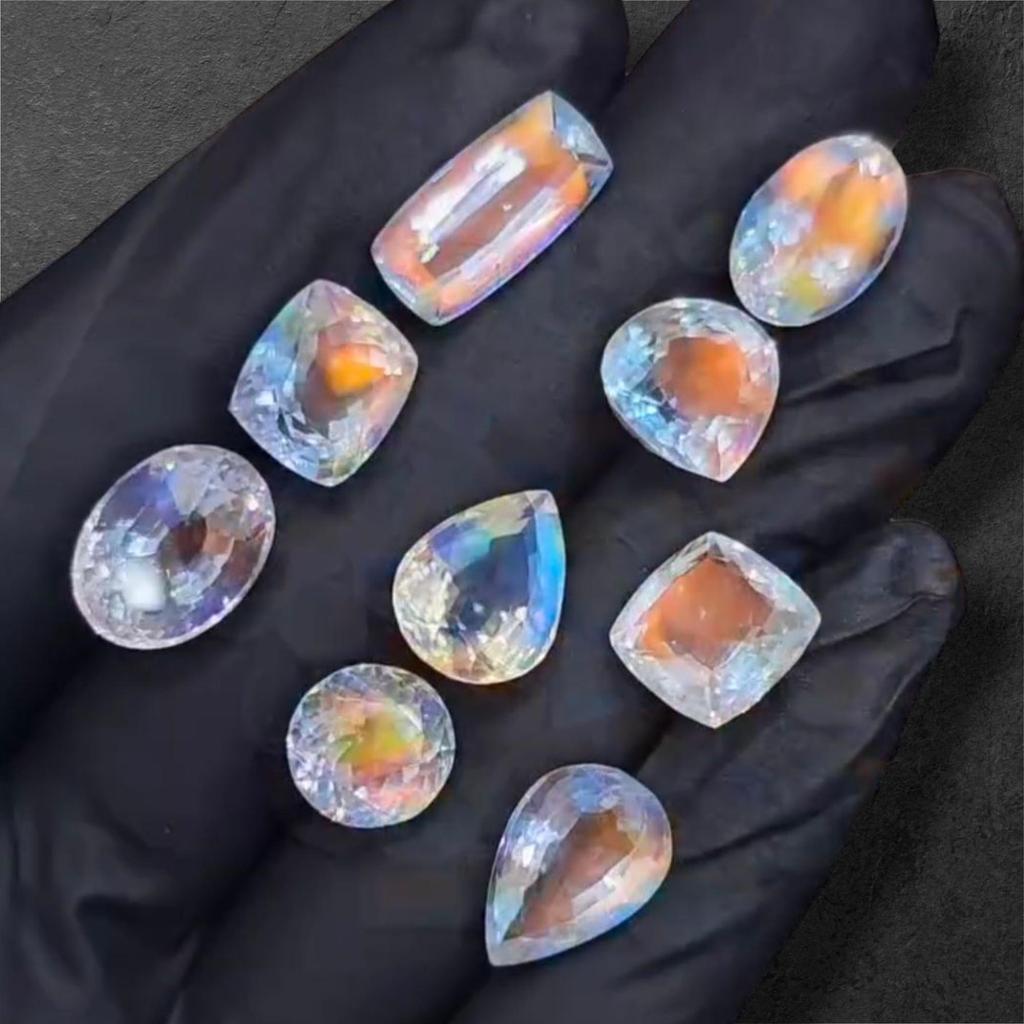 Natural Carat + Size Madagascar Moonstone Lot, Multi-Shape Rainbow Gemstones Lot.