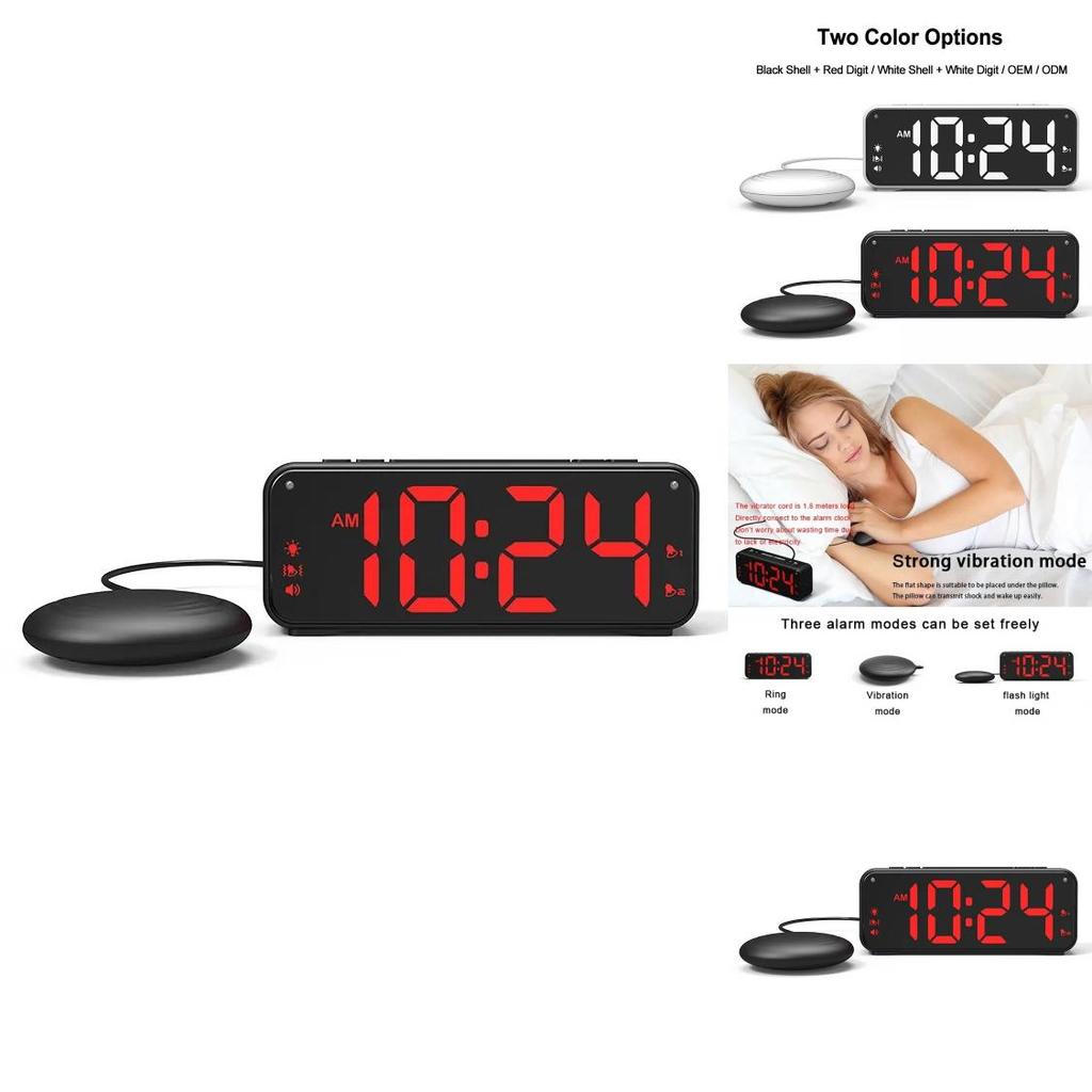 Digital Alarm Clock With Strong Vibrations And Multiple Ringtones For Adults