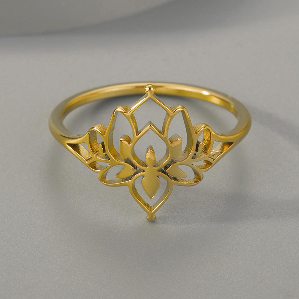 Exquisite Art Line Filigran Lotusblumen-Partnerringe Buddha Lotus Ringe für Damen Edelstahl Vintage Hohlblumen Schmuck