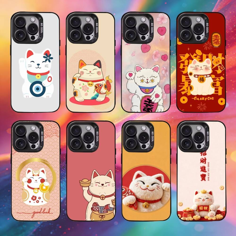 Cute Lucky Maneki Neko Cat Phone Case For IPhone 16 17 15 14 12 13 Pro Max Black Color Shockproof Cover