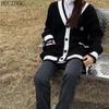 HOUZHOU Knitted Cardigan Sweater Women Korean Style Chic Patchwork Black Oversized Single Breasted Knitwear