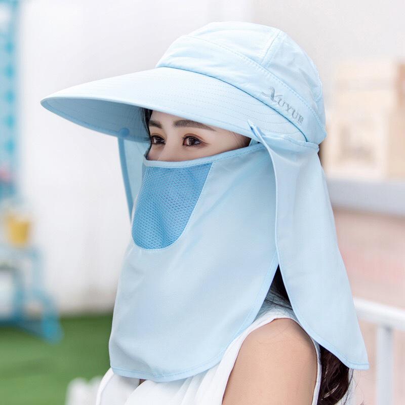 Women's Sun Hat with Face Covering - UV Protection, Wide Brim, Ideal for Outdoor Activities and Cycling.