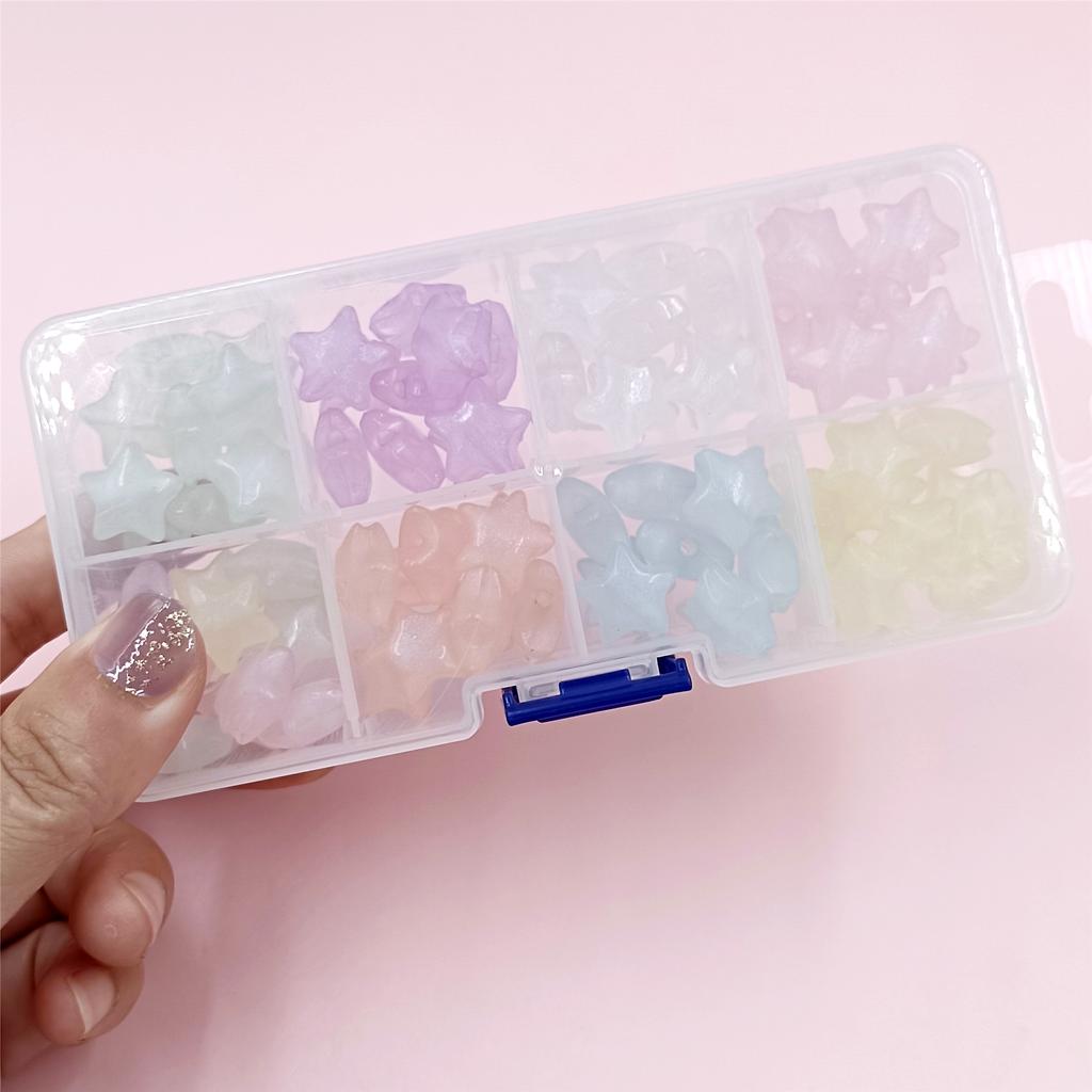 Home Party Supplies Acryl Elastischer Faden Schmuckherstellung Feines funkelndes DIY-Material Sternperlen Charms 1 Set Makaron-Farbe mit Nadel Pentagramm