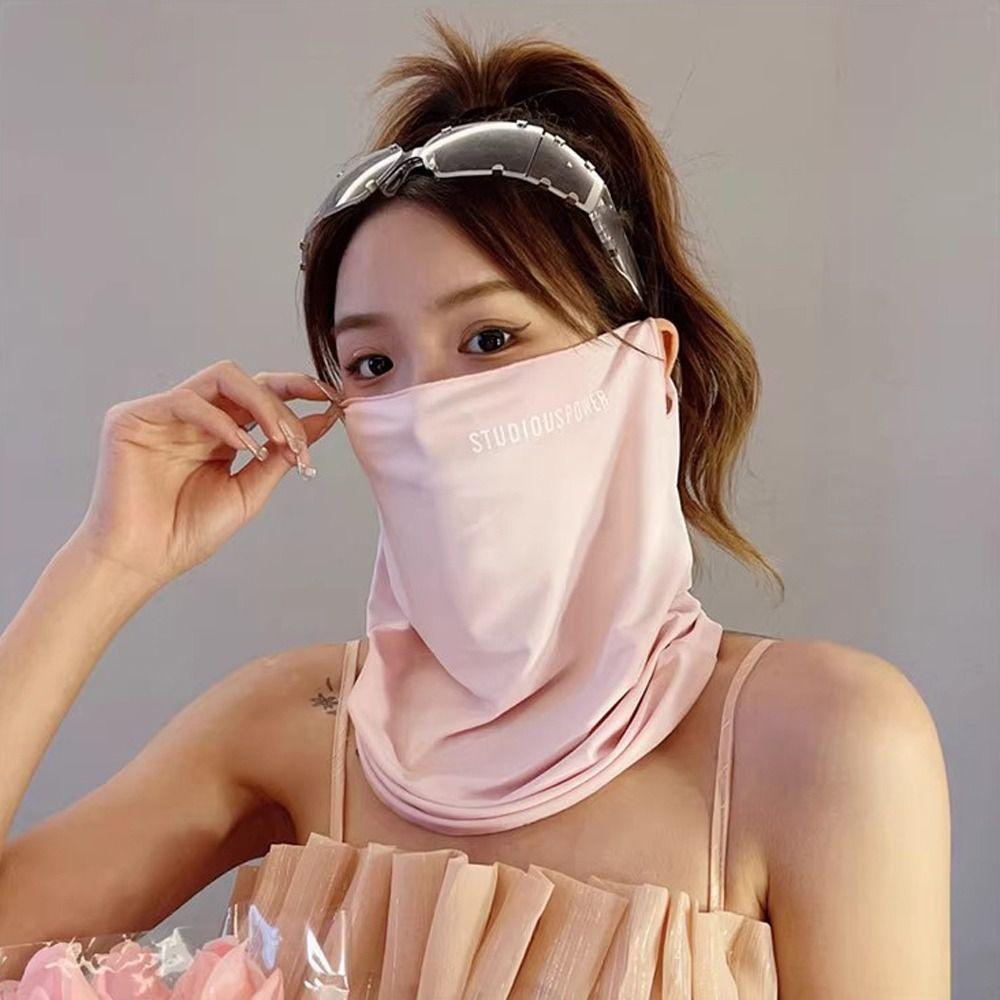 

Sun Protection Ice Silk Neckline Mask Letter Summer Mask Scarf Elegant Fishing синий