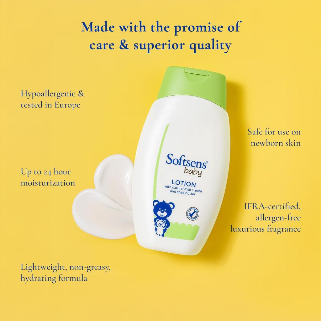 Softsens Baby Nourishing Lotion Milk Cream Shea Butter Gentle Daily Face Body Moisturizer Kids Sensitive Dry Skin 200ML