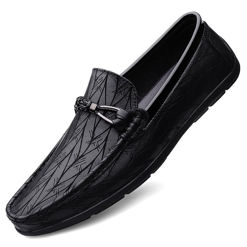 Men s Black Leather Slip-On Loafers: Casual, Soft Sole Driving Shoes in British Style. 39