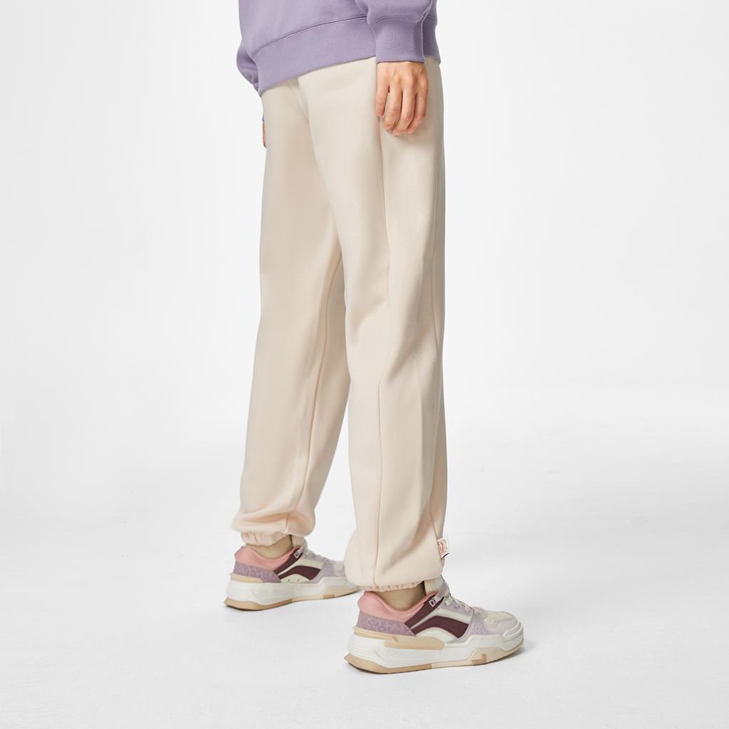 Li Ning Sports Lifestyle Series Simple Solid Color Casual Versatile Loose Knit Jogger Pants Women Bottoms Swan-White AKLU868-4