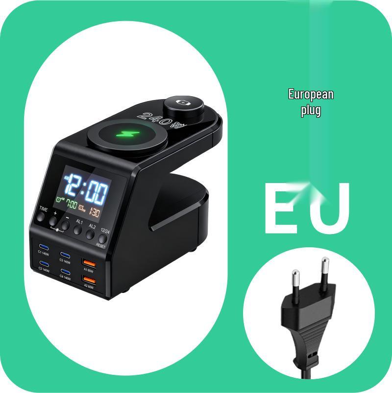 

240W Desktop Charging Station: Alarm Clock with Wireless Multi-port USB Charger for Phones & Tablets