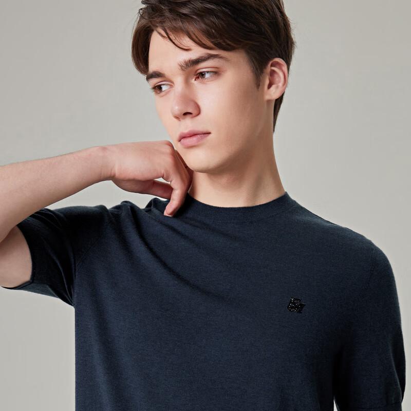 EMZ Erdos Men's Ultralight Antibacterial Wool Blend Short Sleeve Round Neck Sweater