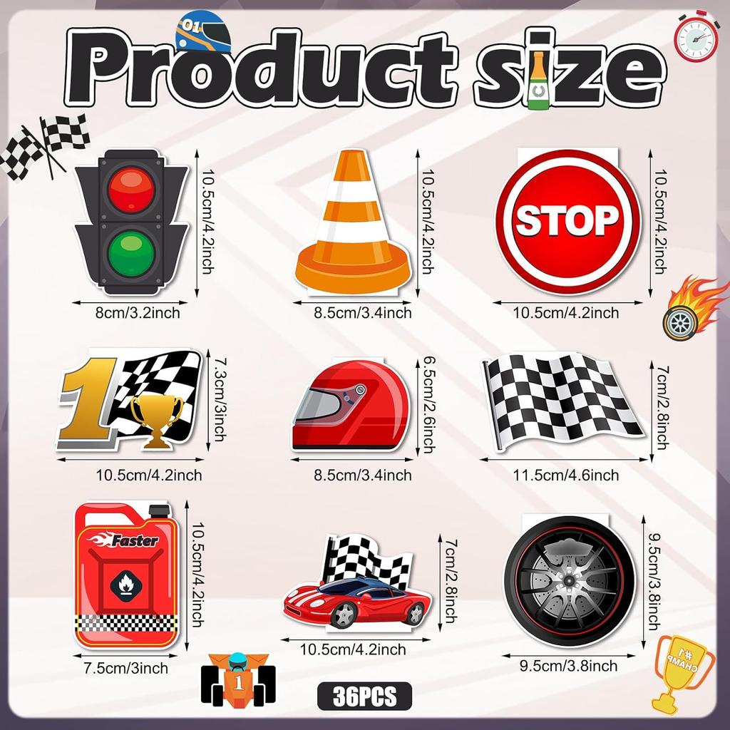 Seajan 36 Pcs Race Car Notepads Party Favors for Kids Fuel Tank Tire Roadblock Flag Traffic Light Helmet Racing Car Trophy Stop for Kids' Birthday