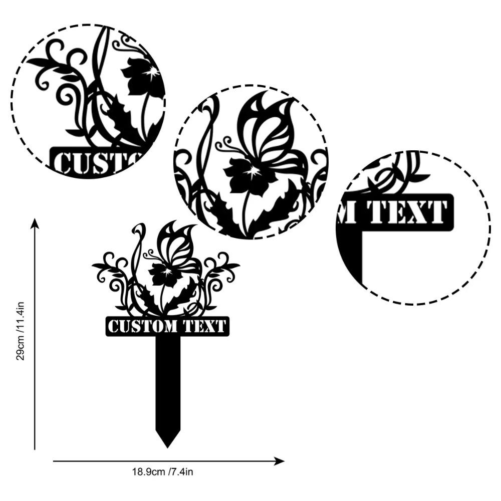 Butterfly Flower Metal Sign Garden Decor with Stake Personalized Yard Art Outdoor Wall Decor
