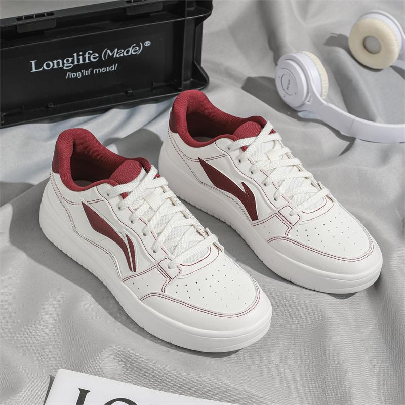 Li Ning Slip Resistant Cushioning Abrasion Resistant Breathable Low top Skateboard Shoes Men's White Red AGCV143-3