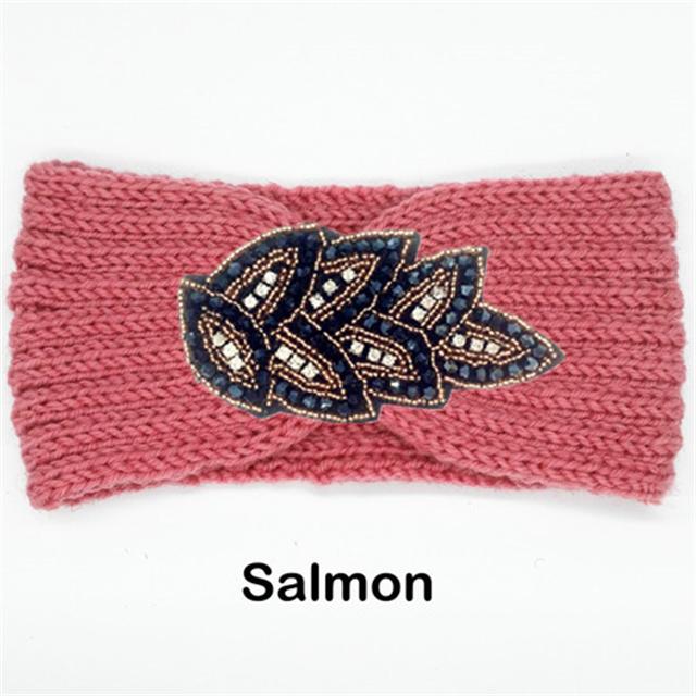 Women Rinestone Winter Headband Warmer Ear Knitted Wool Head Bands Turban Head Wrap Girl Bead Hairband Headwear Hair Accessories