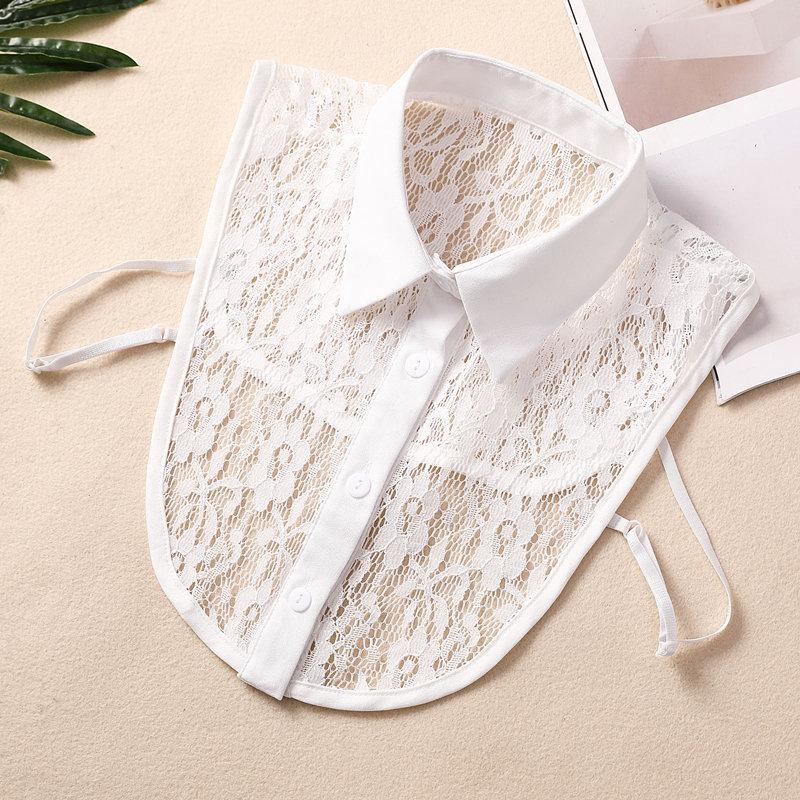 White Women's Stand Fake Collar Blouse Black Detachable Lapel Turtleneck Top Half Shirt Faux Col Tie Detail