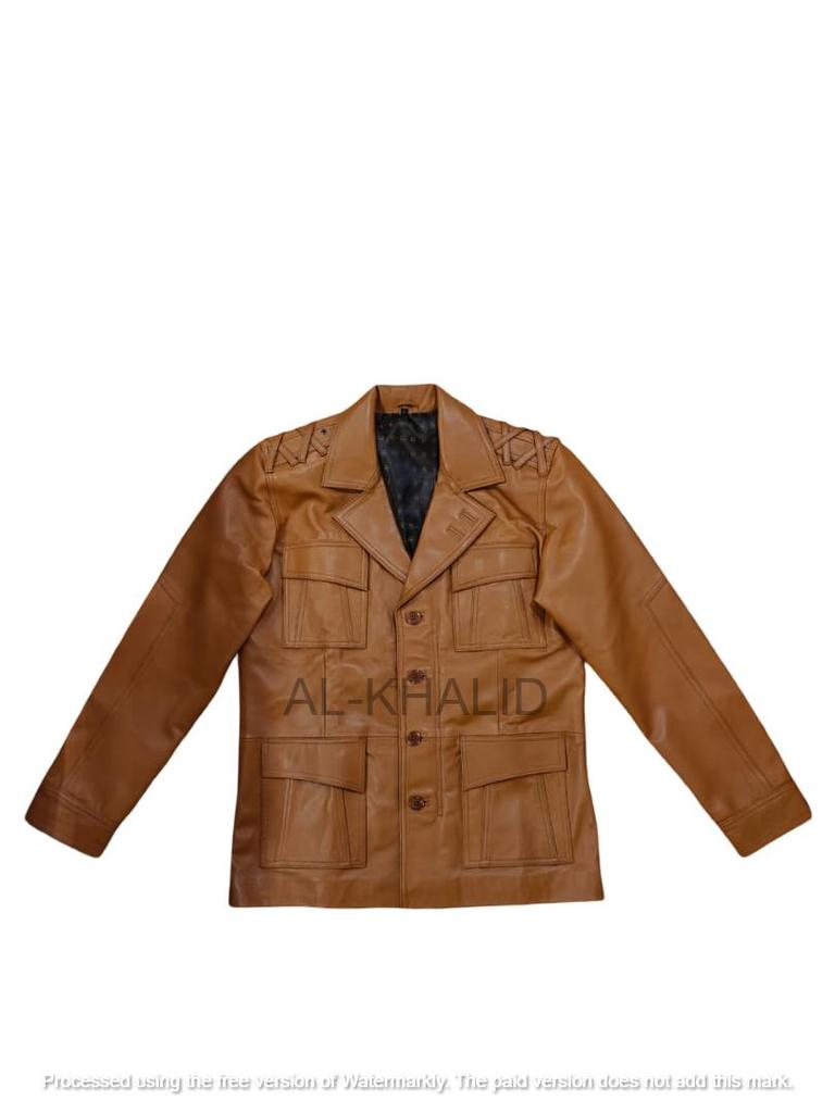 Handmade Formal Party Work Tan Men's Genuine Lambskin Soft Leather Blazer Coat