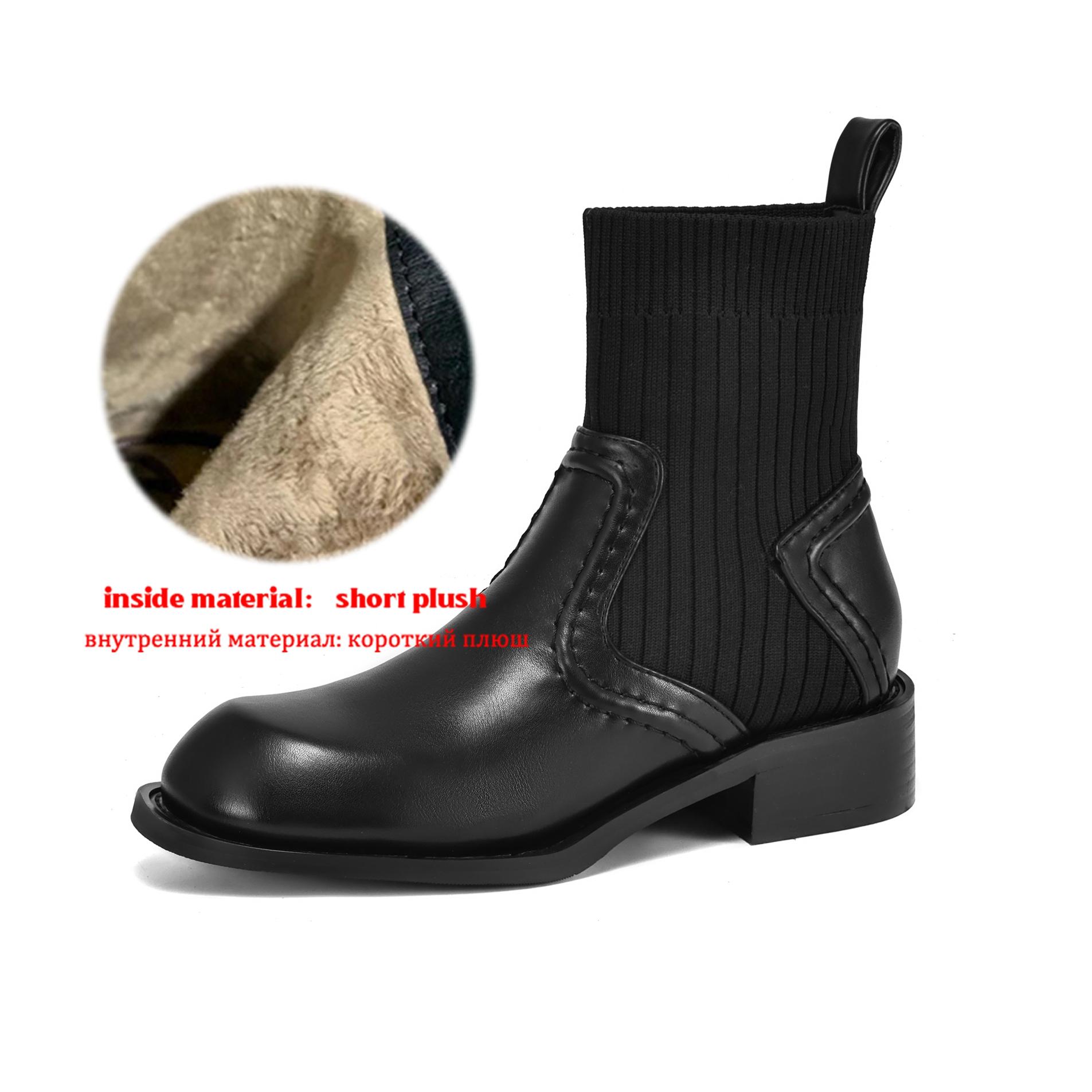 

Krazing Pot Microfiber Autumn Winter Shoes Thick Med Heels Size 43 Chelsea Boots Back Knitwear Beauty Lady Stretch Ankle Boots 38