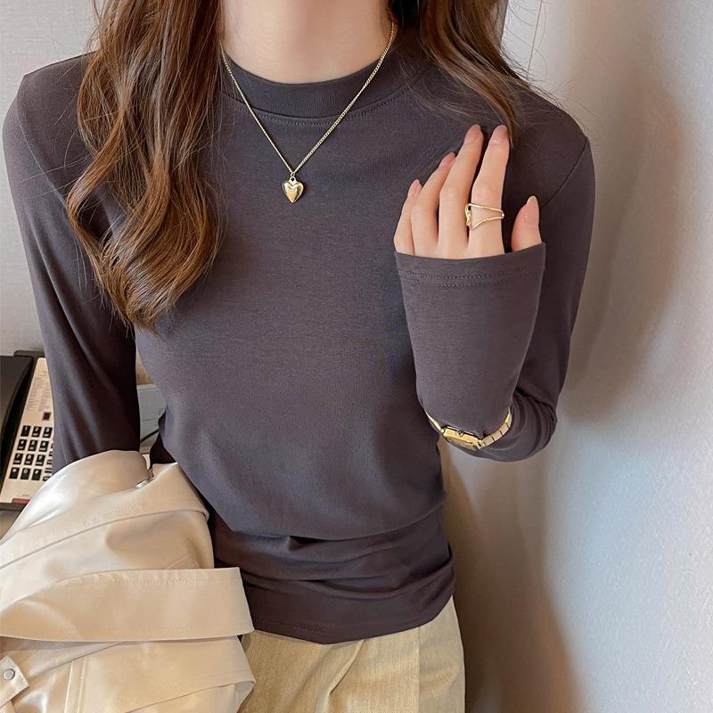 High-End Solid Color Long Sleeve Top for Women with Design Sense Suitable for Spring Autumn Winter Versatile Inner Wear Base Layer