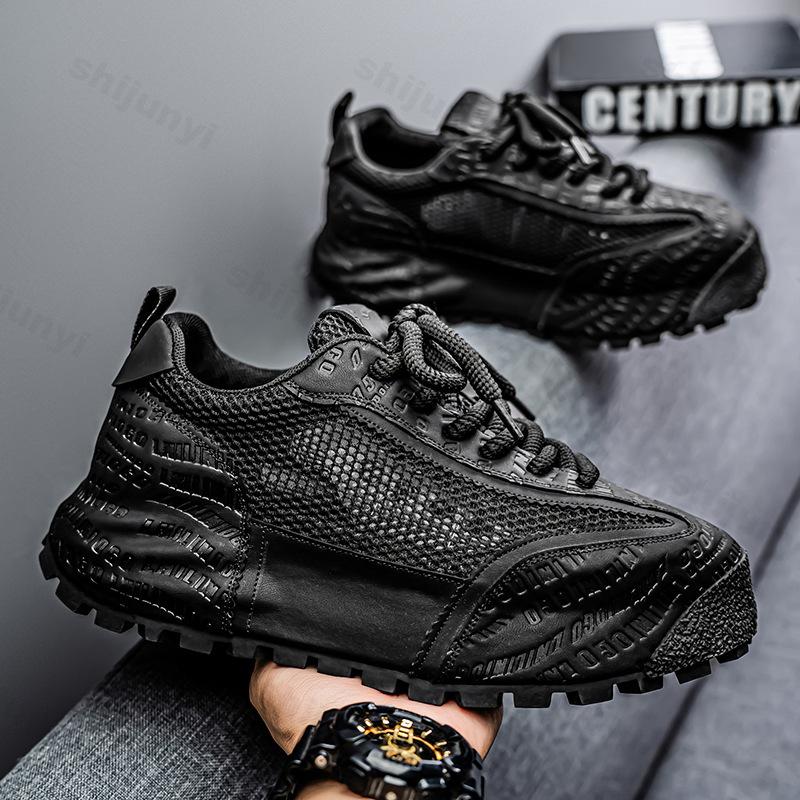 

Men s Mesh Breathable Sports Casual Shoes 2026 Summer Fashi Trend Thick Soled N Slip Shoes Low Top Lace-up Platform sneakers 39 чёрный
