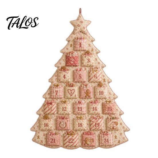 DIY Fabric Advent Calendar Quilted Tree Kit, 24 Pocket Christmas Sewing Patchwork Kit Handmade Craft for Adults, Holiday Home Wall Door Decor