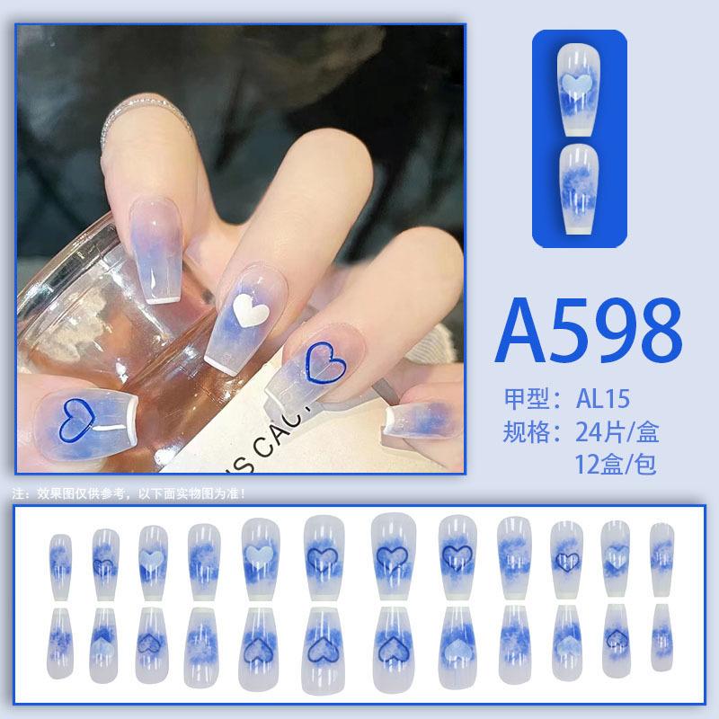 Winter fresh and simple pure lust style bride dance wear nails rainbow love rose fake nails