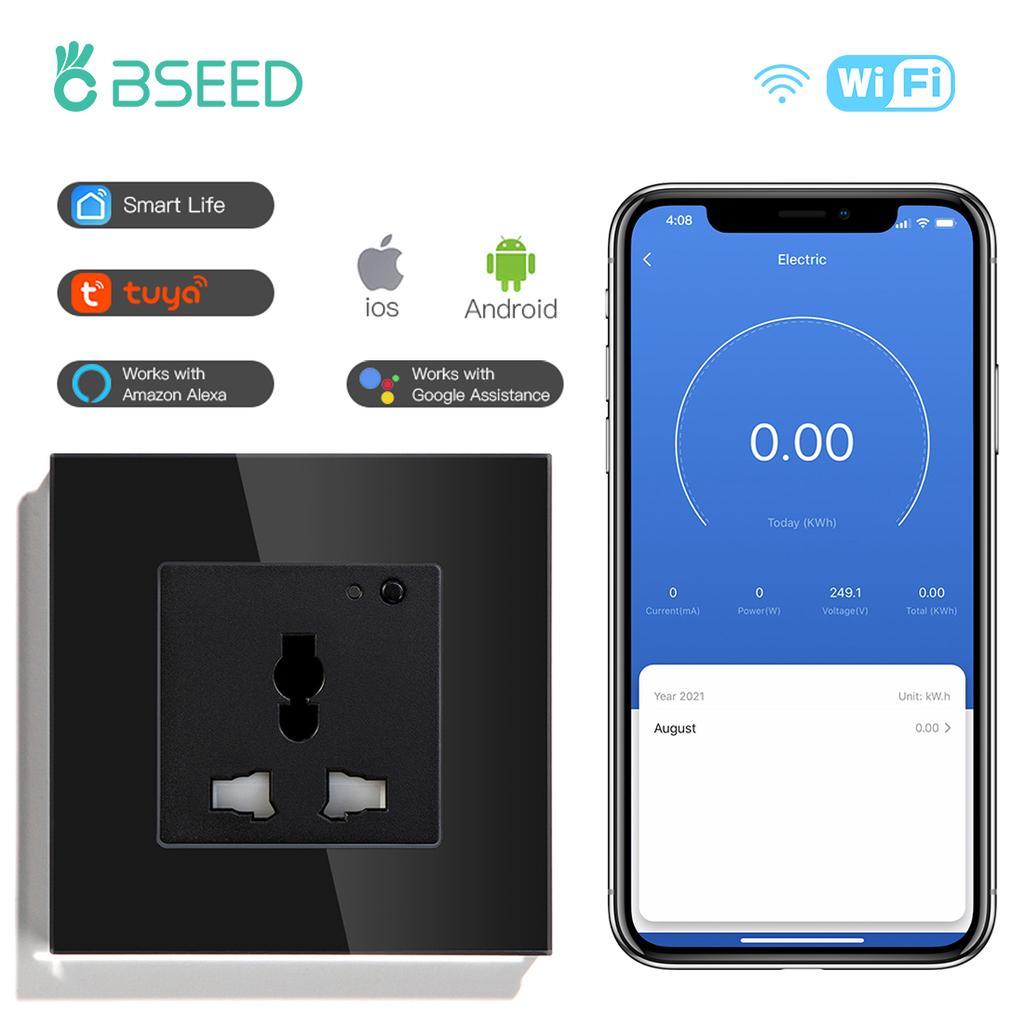 BSEED Wifi Multi-Function Socket Smart Universal Power Socket Wall Electric Socket Tuya Smart Life Google Alexa Voice Control