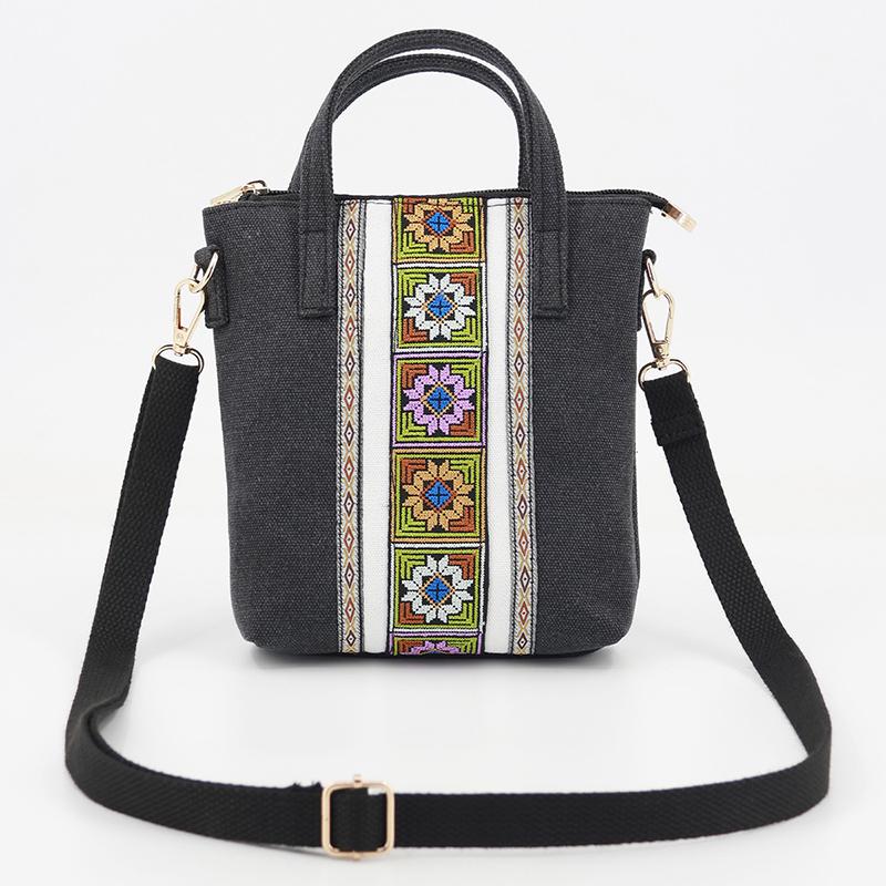 Ethnische Stil Stickerei Messenger Bag Damen Canvas Tasche kleine Handtasche