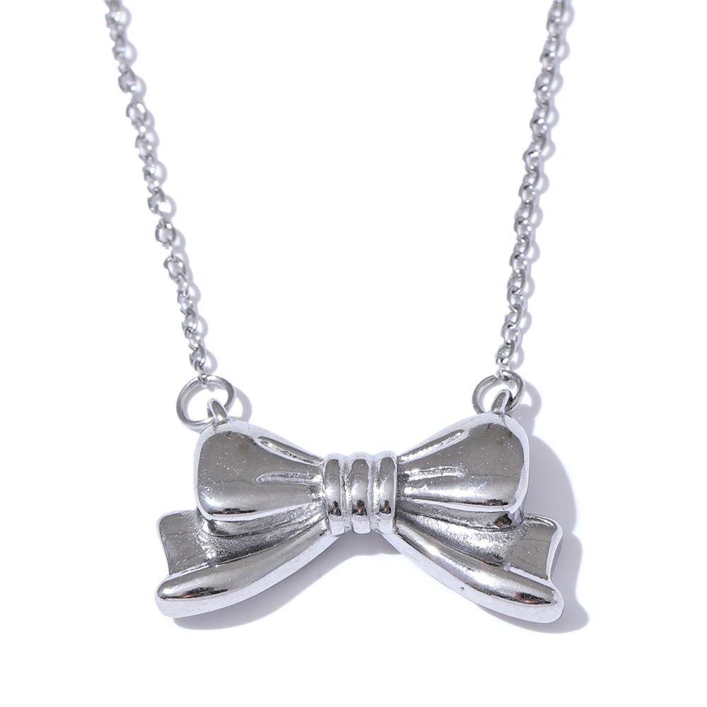 

Yhpup Hot Style Metal Bowknot Bow Pendant Necklace Fashion Stainless Steel Water Resistant Attractive Trendy Jewelry Gift