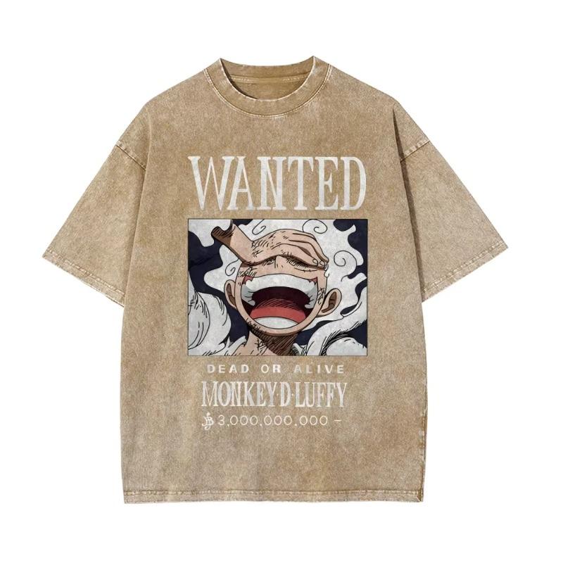 One Piece Luffy Oversized Vintage Washed T-shirt Men Women Short Sleeves Graphic Tee Summer Fashion New Streetwear Casual Tops