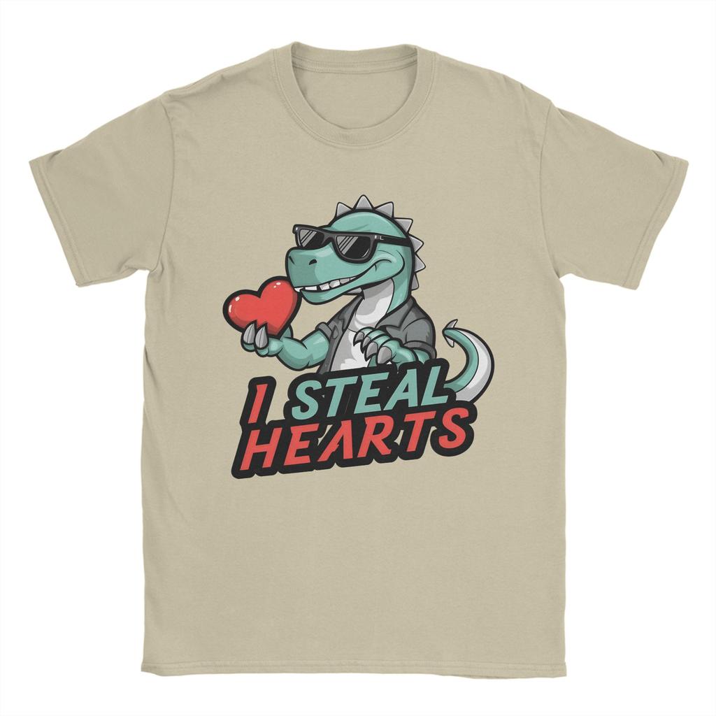 Vintage TShirt I Steal Hearts Trex Dino 100 Cotton TShirts Trendy Cool Tshirt for Unisex Beach Y2K Basic Short Sleeve Top Tees
