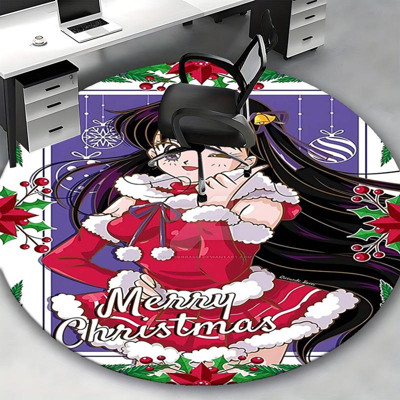 1 Stück Anime Weihnachtsrunder Teppich Bürostuhlmatte, Rutschfester Teppich für Heimdekoration, Wohnzimmer, Schlafzimmer